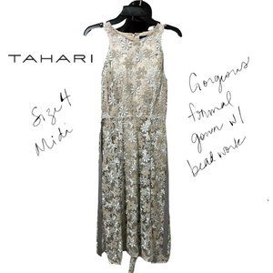 Like New Gorgeous Formal Tahari Dress with Gorgeous Floral Beadwork, Size 4